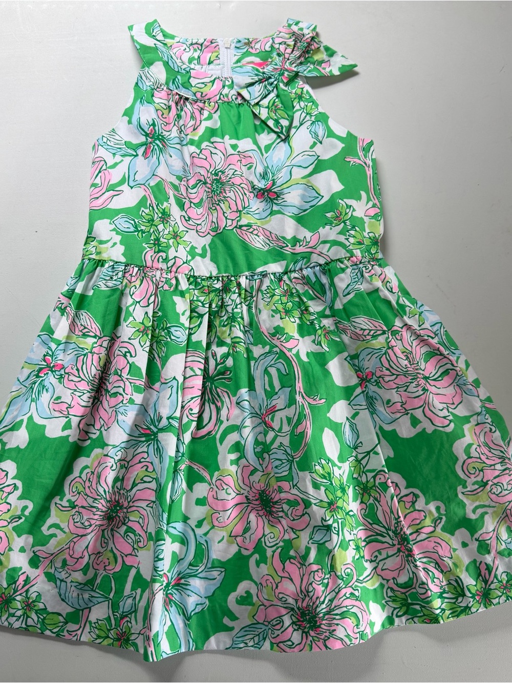 Lilly Pulitzer Green Floral Sleeveless Sundress with Pink Accents